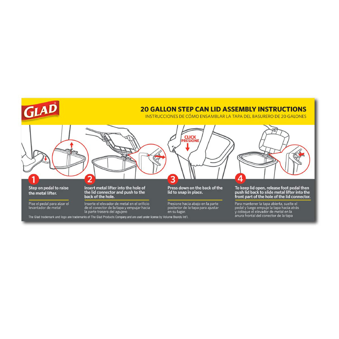 Glad Kitchen Trash Can with Lid and Garbage Bag Rings, 20 Gal, White, 4 Pack