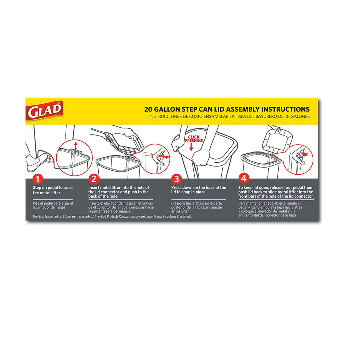 Glad Kitchen Trash Can with Lid and Garbage Bag Rings, 20 Gal, Grey, 3 Pack
