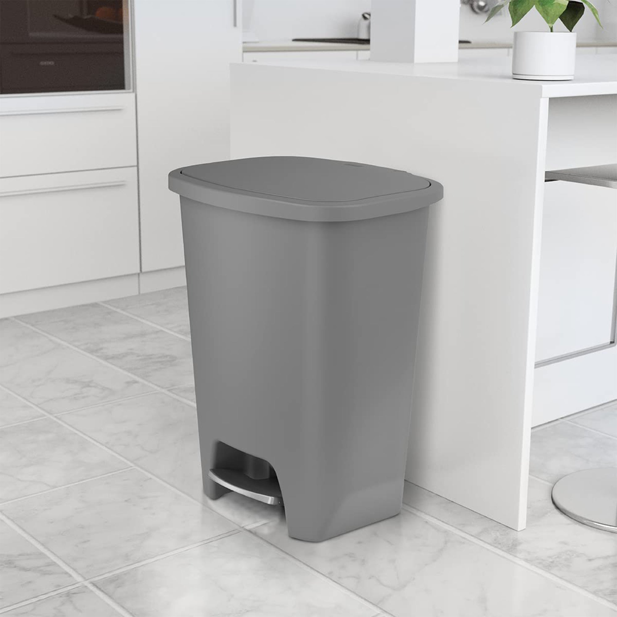Glad Kitchen Trash Can with Lid and Garbage Bag Rings, 20 Gal, Grey, 4 Pack