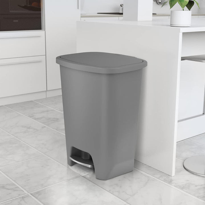 Glad Kitchen Trash Can with Lid, Foot Pedal and Garbage Bag Rings, 20 Gal, Grey