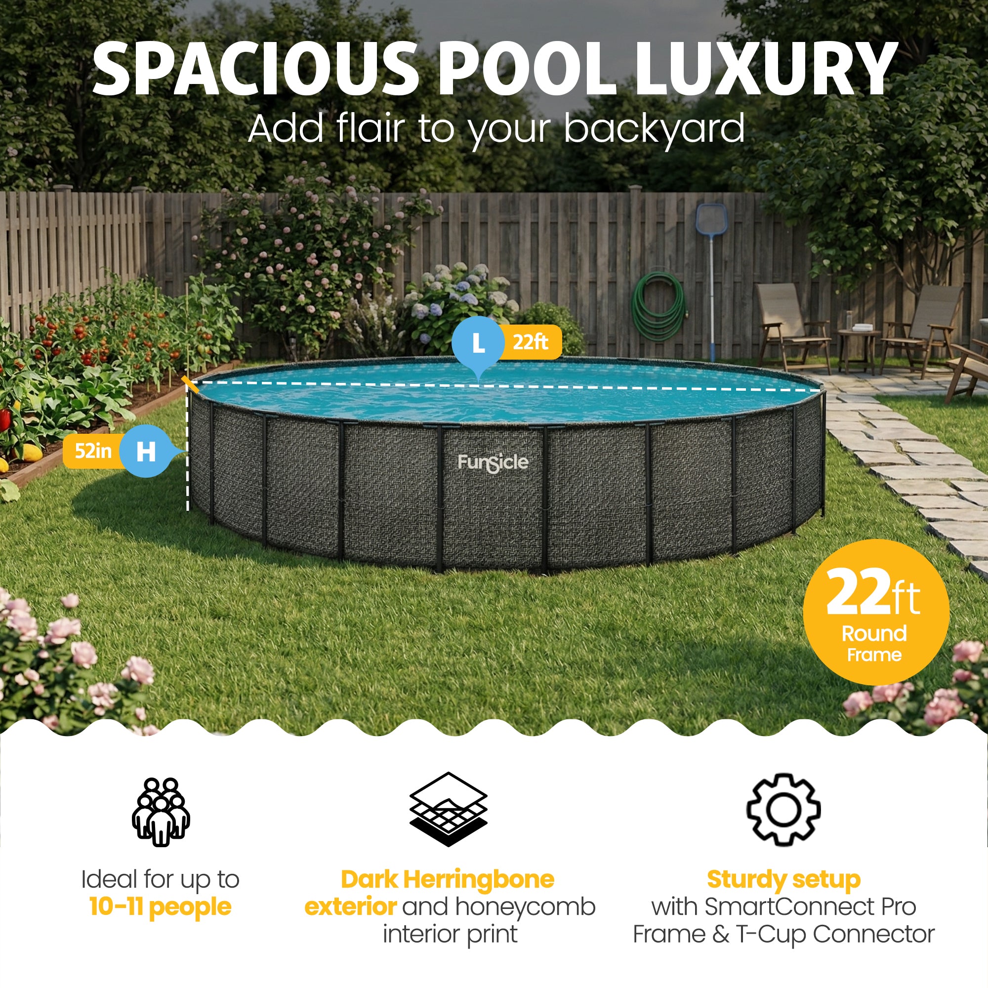 Funsicle 22' x 52" Oasis Designer Round Above Ground Pool, (Open Box) - VMInnovations