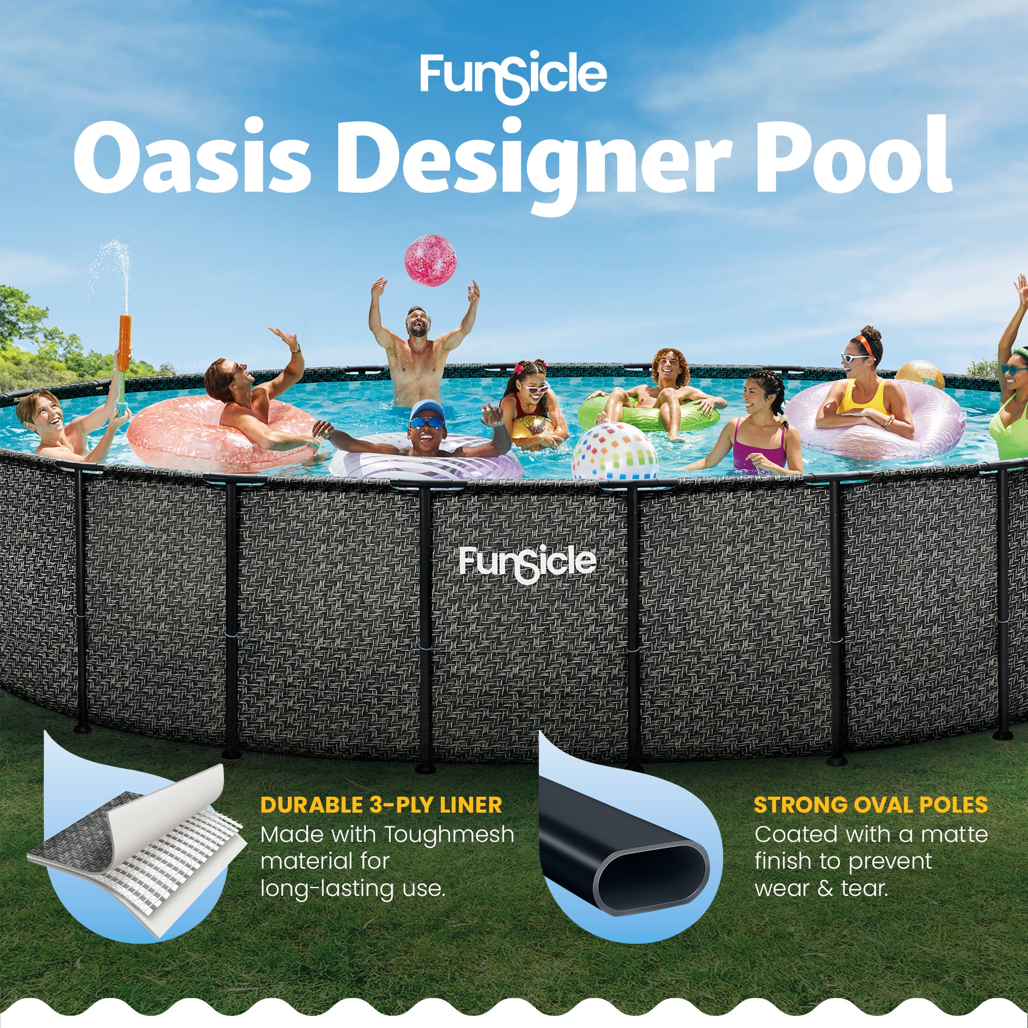 Funsicle 22' x 52" Oasis Designer Round Above Ground Pool, (Open Box) - VMInnovations