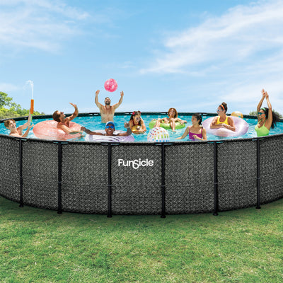 Funsicle 22' x 52" Oasis Designer Round Above Ground Pool, Dark Herringbone