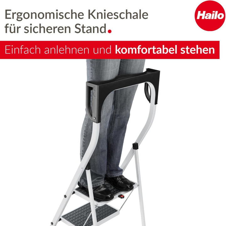 Hailo K75 ComfortLine Step Ladder, 2-Step Foldable Steel Stool for Home Use