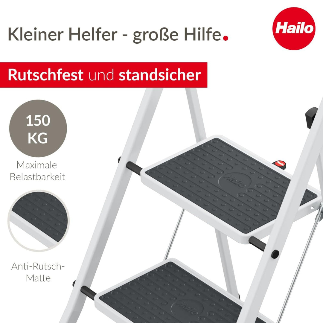 Hailo K75 ComfortLine Step Ladder, 2-Step Foldable Steel Stool for Home Use