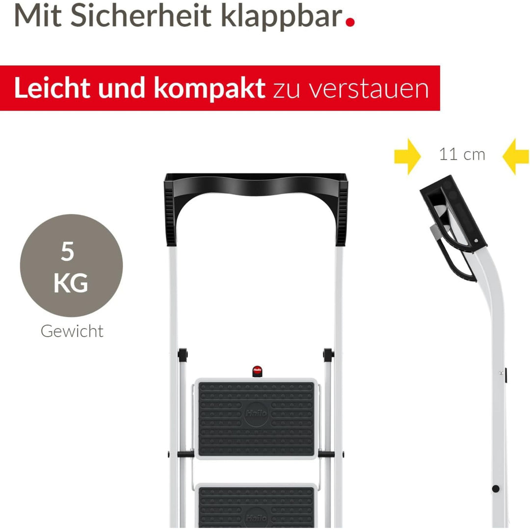Hailo K75 ComfortLine Step Ladder, 2-Step Foldable Steel Stool for Home Use