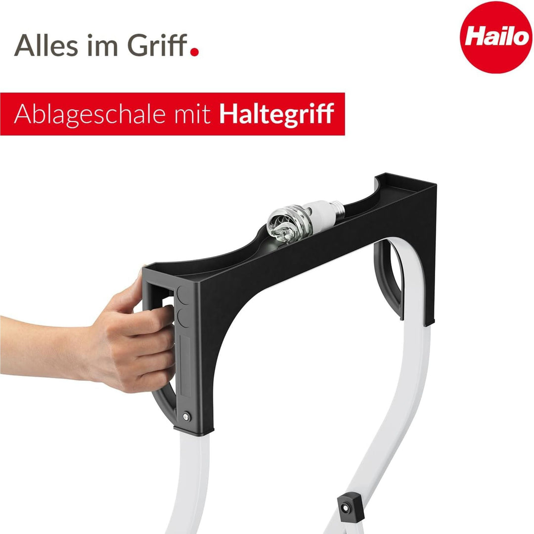 Hailo K75 ComfortLine Step Ladder, 2-Step Foldable Steel Stool for Home Use
