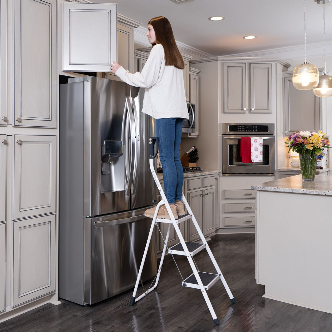 Hailo K75 ComfortLine Step Ladder, 2-Step Foldable Steel Stool for Home Use