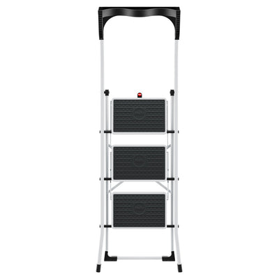Hailo K75 ComfortLine 3-Step Ladder, Foldable Steel Step Stool, 330 Lbs Capacity