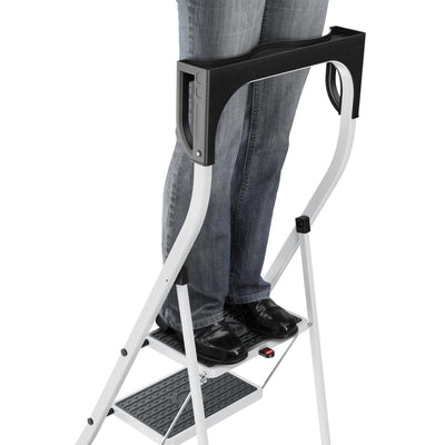 Hailo K75 ComfortLine 3-Step Ladder, Foldable Steel Step Stool, 330 Lbs Capacity