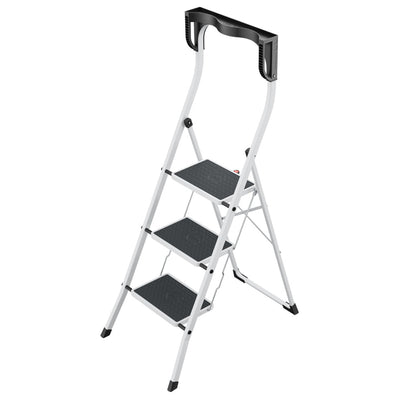 Hailo K75 ComfortLine 3-Step Ladder, Foldable Steel Step Stool, 330 Lbs Capacity