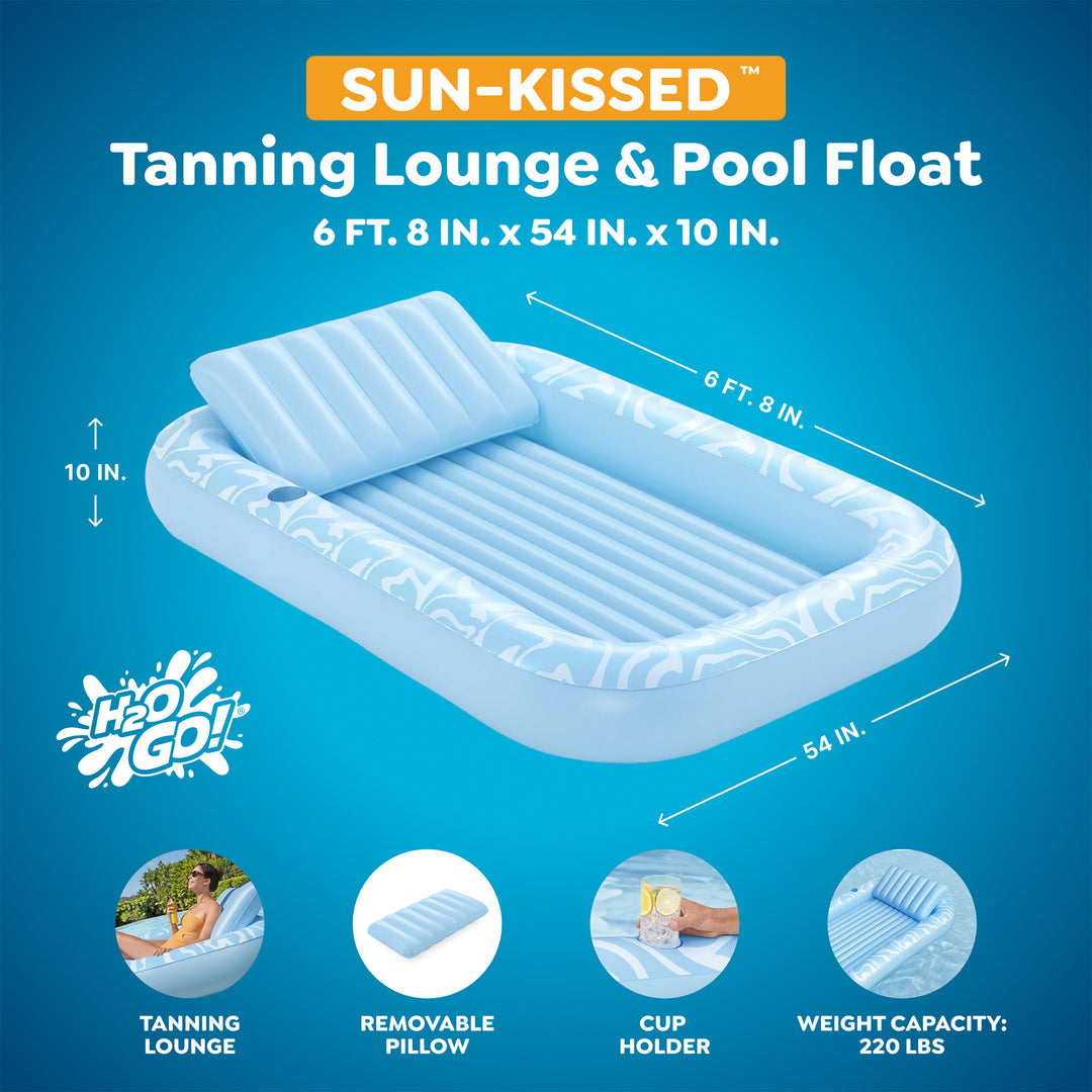 H2OGO! Sun-Kissed Tanning Lounge, 6'8" x 54" x 10" XL Inflatable Pool Float - VMInnovations