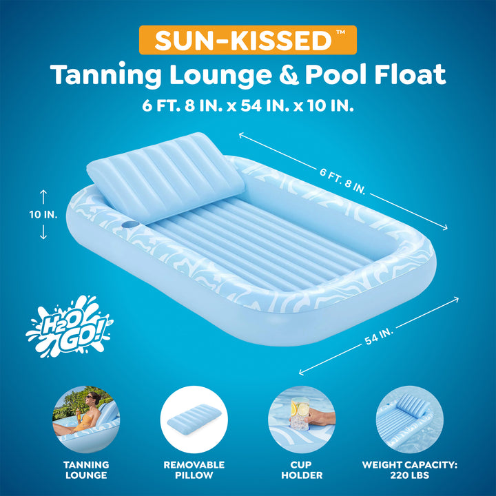 H2OGO! Sun-Kissed Tanning Lounge, 6'8" x 54" x 10" XL Inflatable Pool Float - VMInnovations