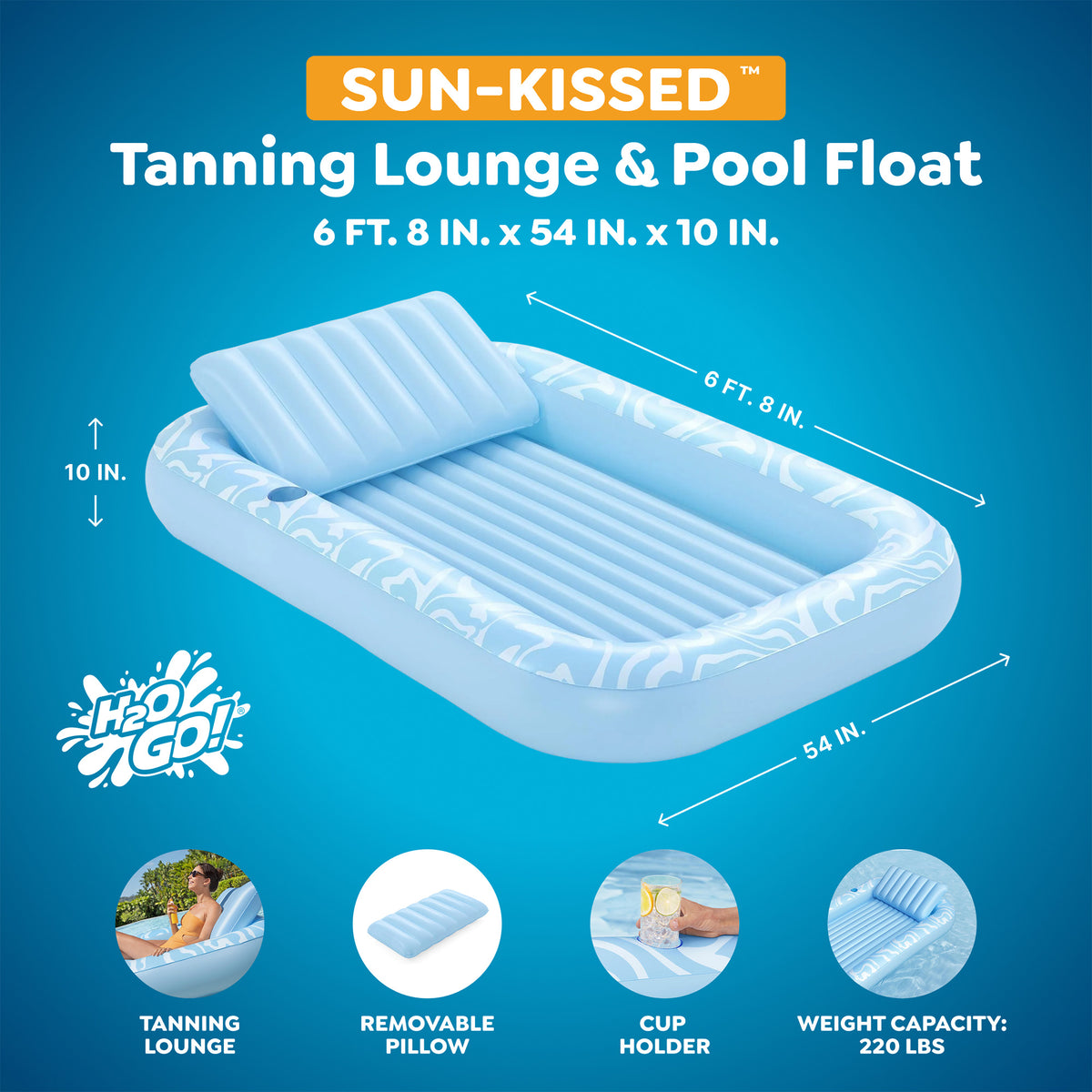 H2OGO! Sun-Kissed Tanning Lounge 6'8"x54"x10"XL Inflatable Pool Float (Open Box)