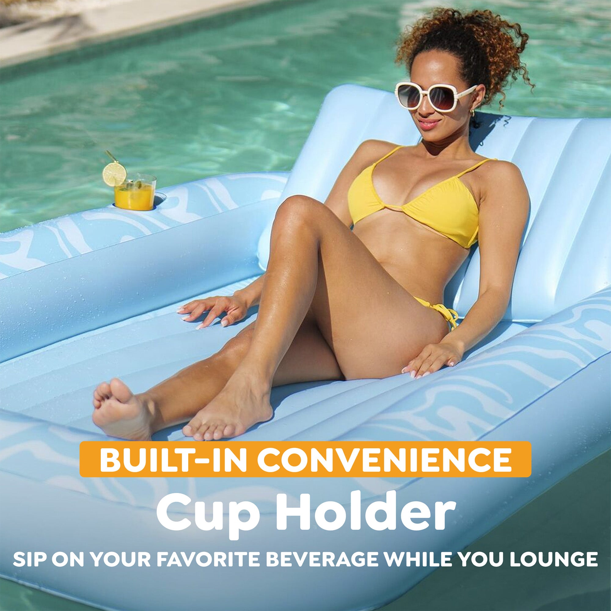 H2OGO! Sun-Kissed Tanning Lounge, 6'8" x 54" x 10" XL Inflatable Pool Float - VMInnovations