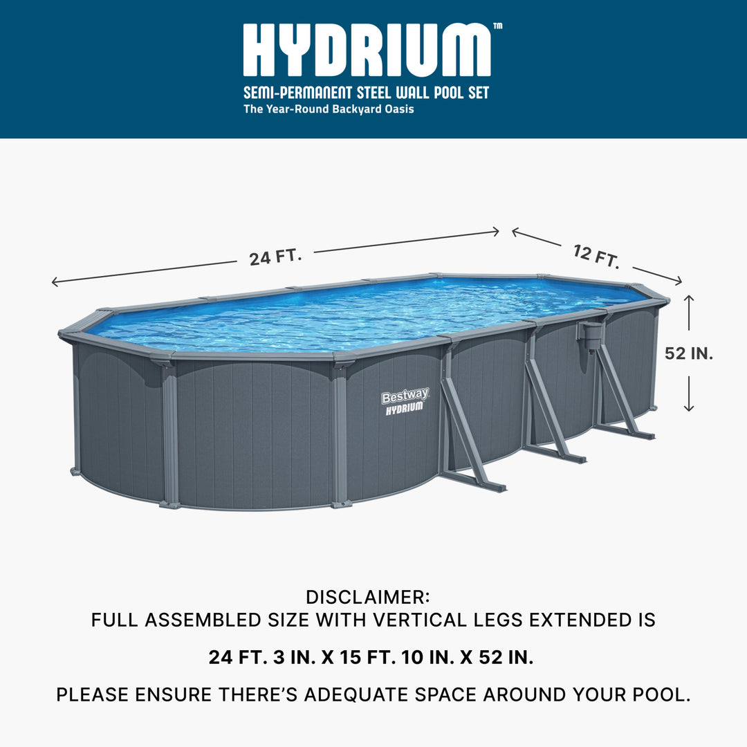 Bestway Hydrium 24' x 12' x 52" Oval Steel Wall Above Ground Pool Set(For Parts)