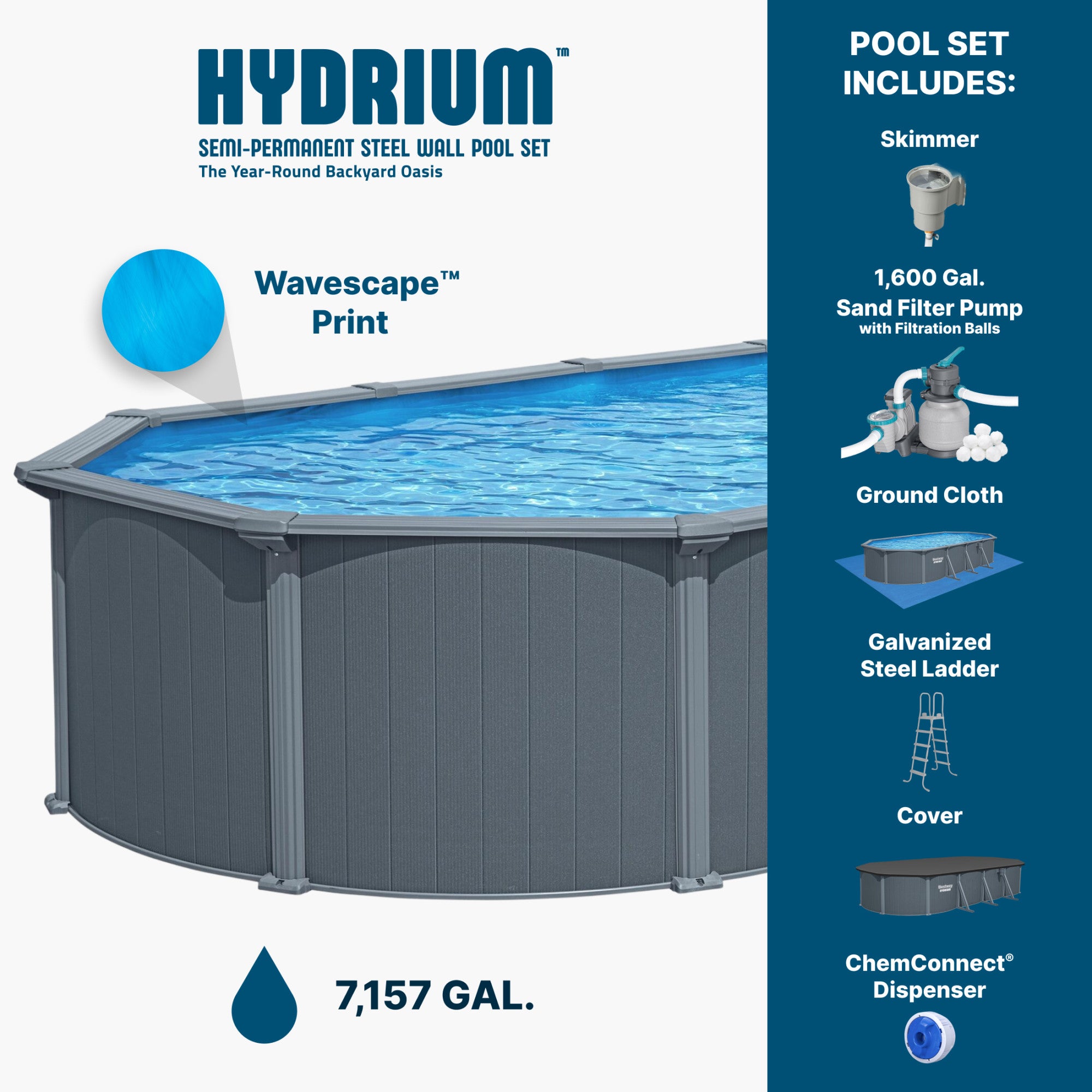 Bestway Hydrium 24' x 12' x 52" Oval Steel Wall Above Ground Pool Set(For Parts)