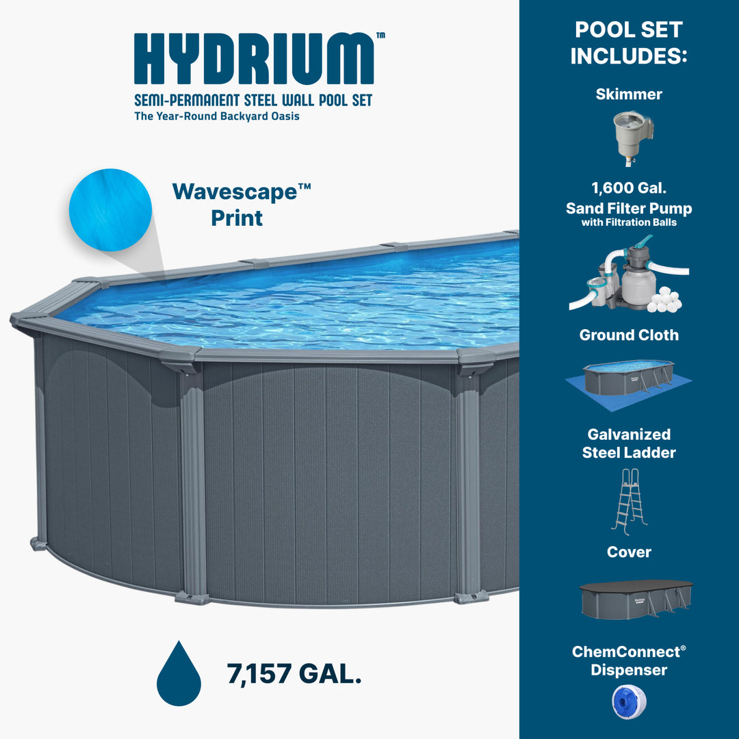 Bestway Hydrium 24' x 12' x 52" Oval Steel Wall Above Ground Pool Set(For Parts)