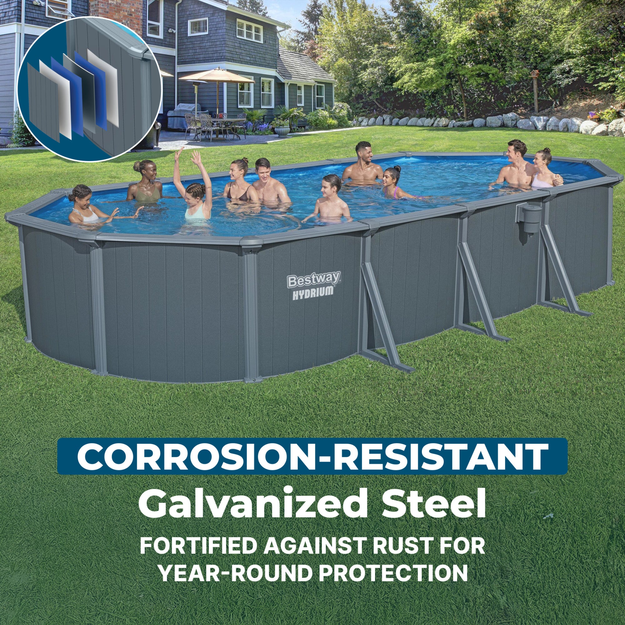 Bestway Hydrium 24' x 12' x 52" Oval Steel Wall Above Ground Pool Set(For Parts)