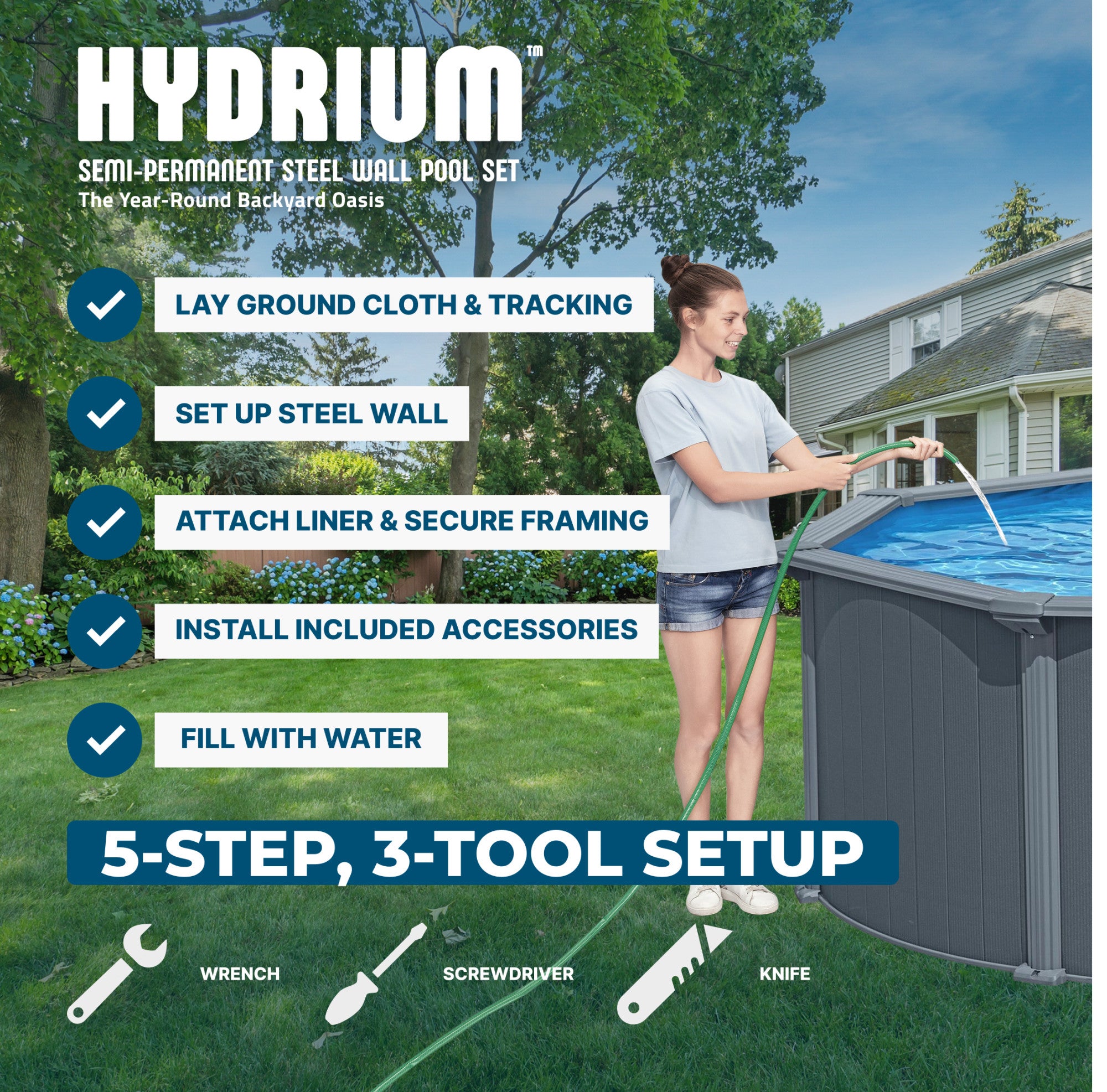 Bestway Hydrium 24' x 12' x 52" Oval Steel Wall Above Ground Pool Set(For Parts)
