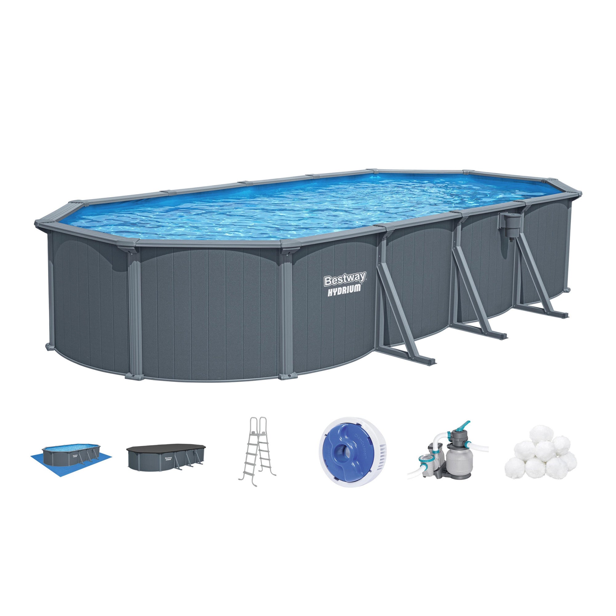 Bestway Hydrium 24' x 12' x 52" Oval Steel Wall Above Ground Pool Set(For Parts)