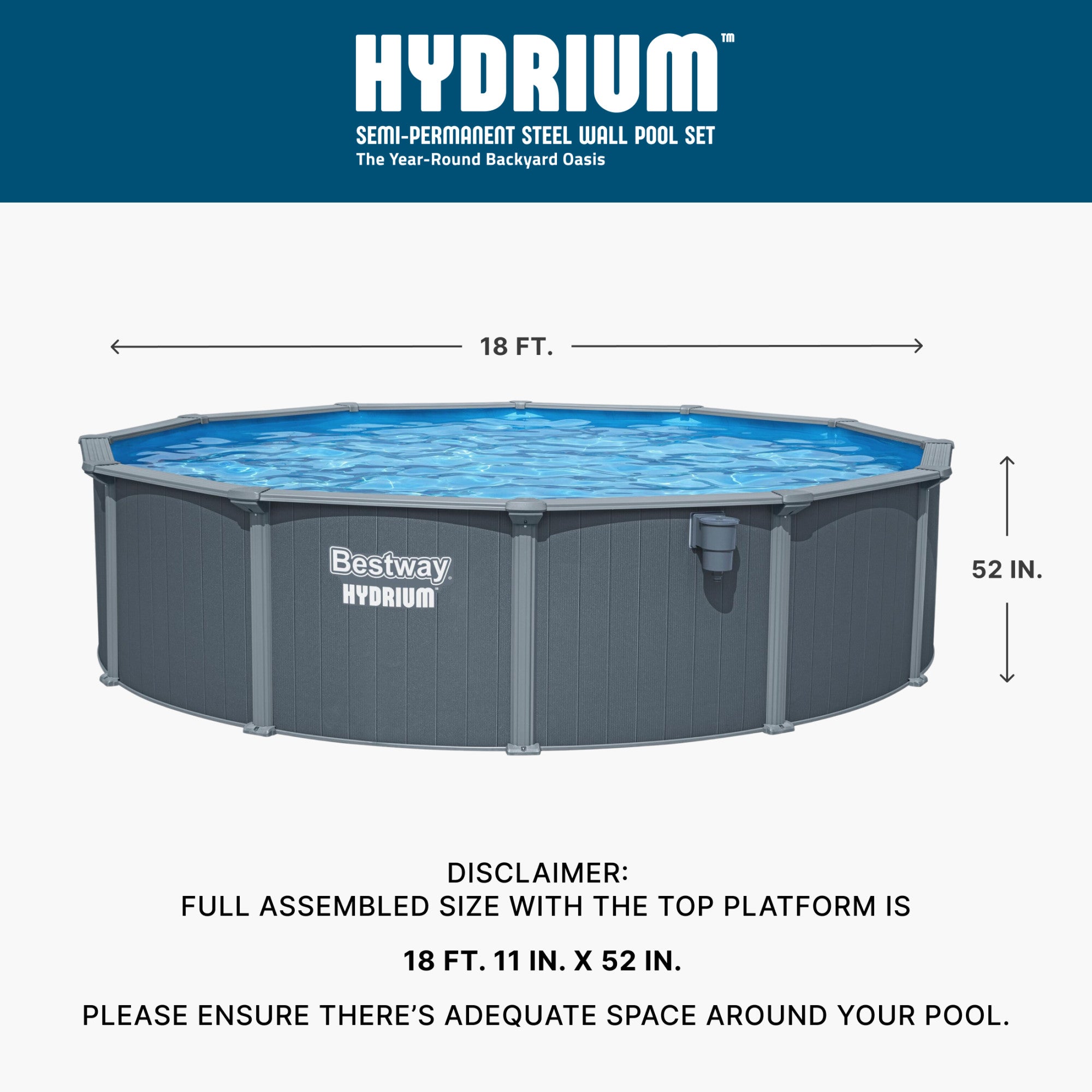 Bestway Hydrium 18' x 52" Round Steel Wall Above Ground Pool Set (Open Box)