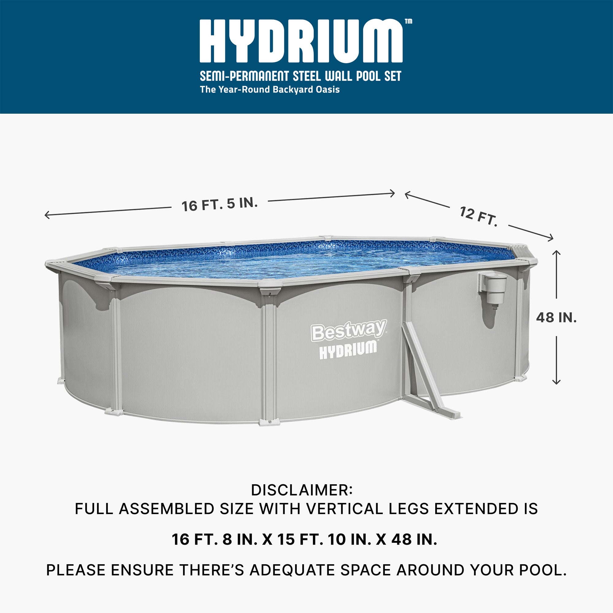 Bestway Hydrium 16'5" x 12" x 48" Oval Steel Wall Above Ground Pool (Open Box)