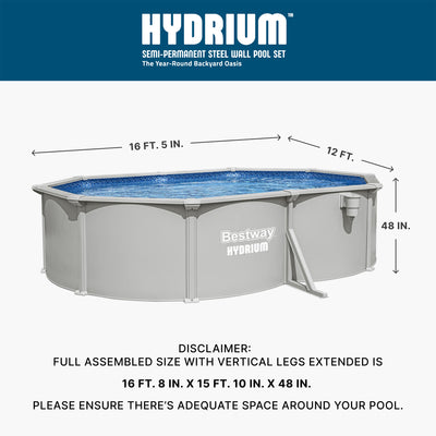 Bestway Hydrium 16'5" x 12" x 48" Oval Steel Wall Above Ground Pool (Open Box)