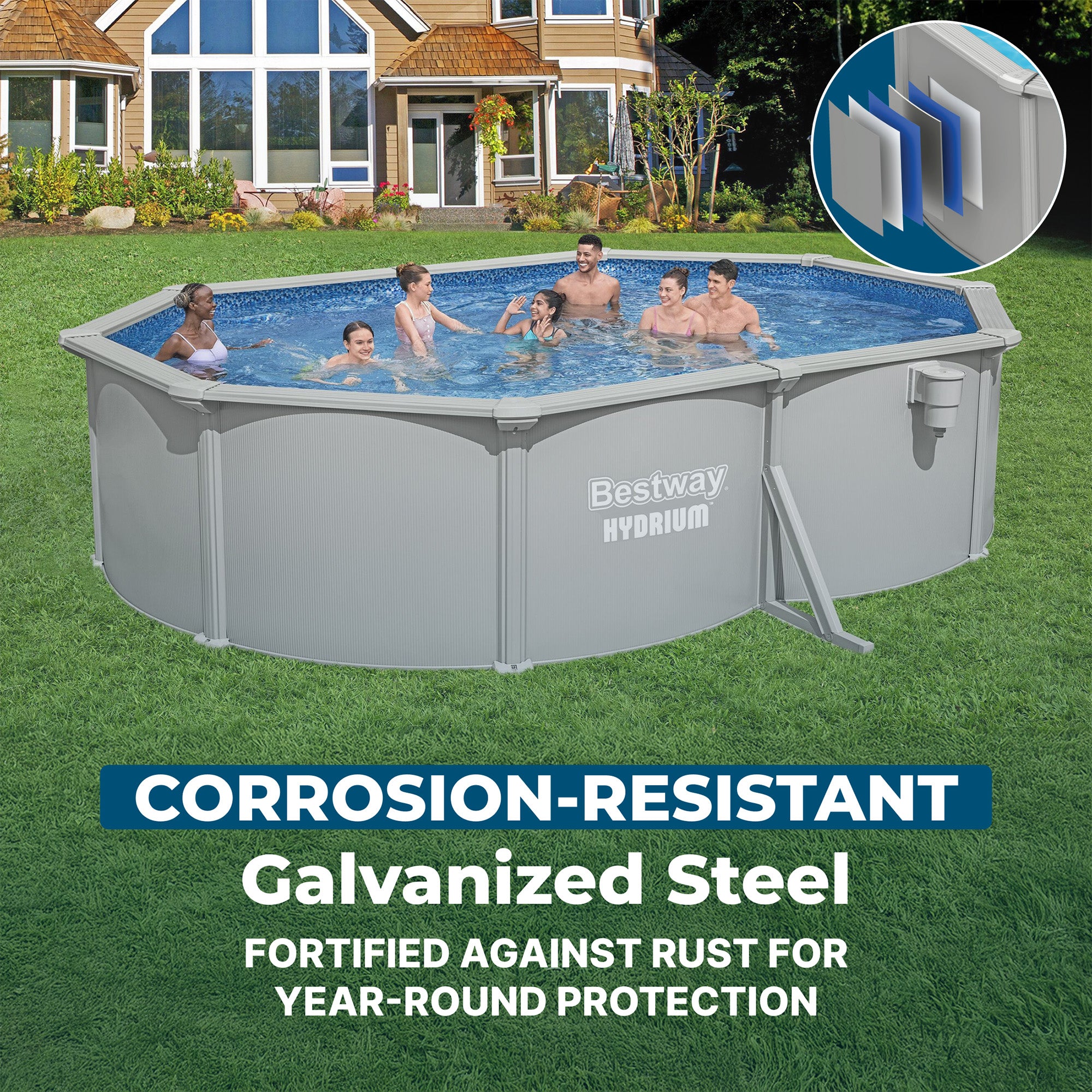Bestway Hydrium 16'5" x 12" x 48" Oval Steel Wall Above Ground Pool (Open Box)