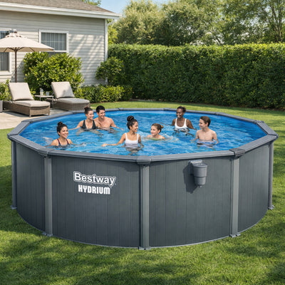 Bestway Hydrium 16' x 52" Round Steel Wall Above Ground Swimming Pool Set, Gray - VMInnovations