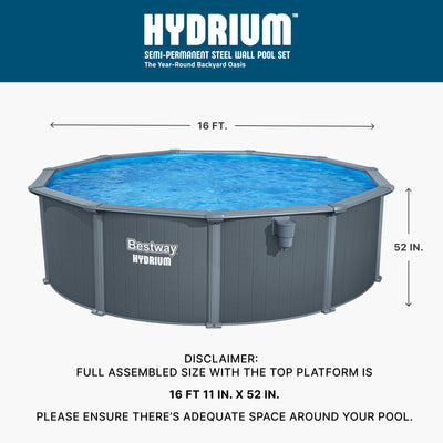 Bestway Hydrium 16' x 52" Round Steel Wall Above Ground Swimming Pool Set, Gray - VMInnovations