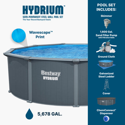 Bestway Hydrium 16' x 52" Round Steel Wall Above Ground Swimming Pool Set, Gray - VMInnovations