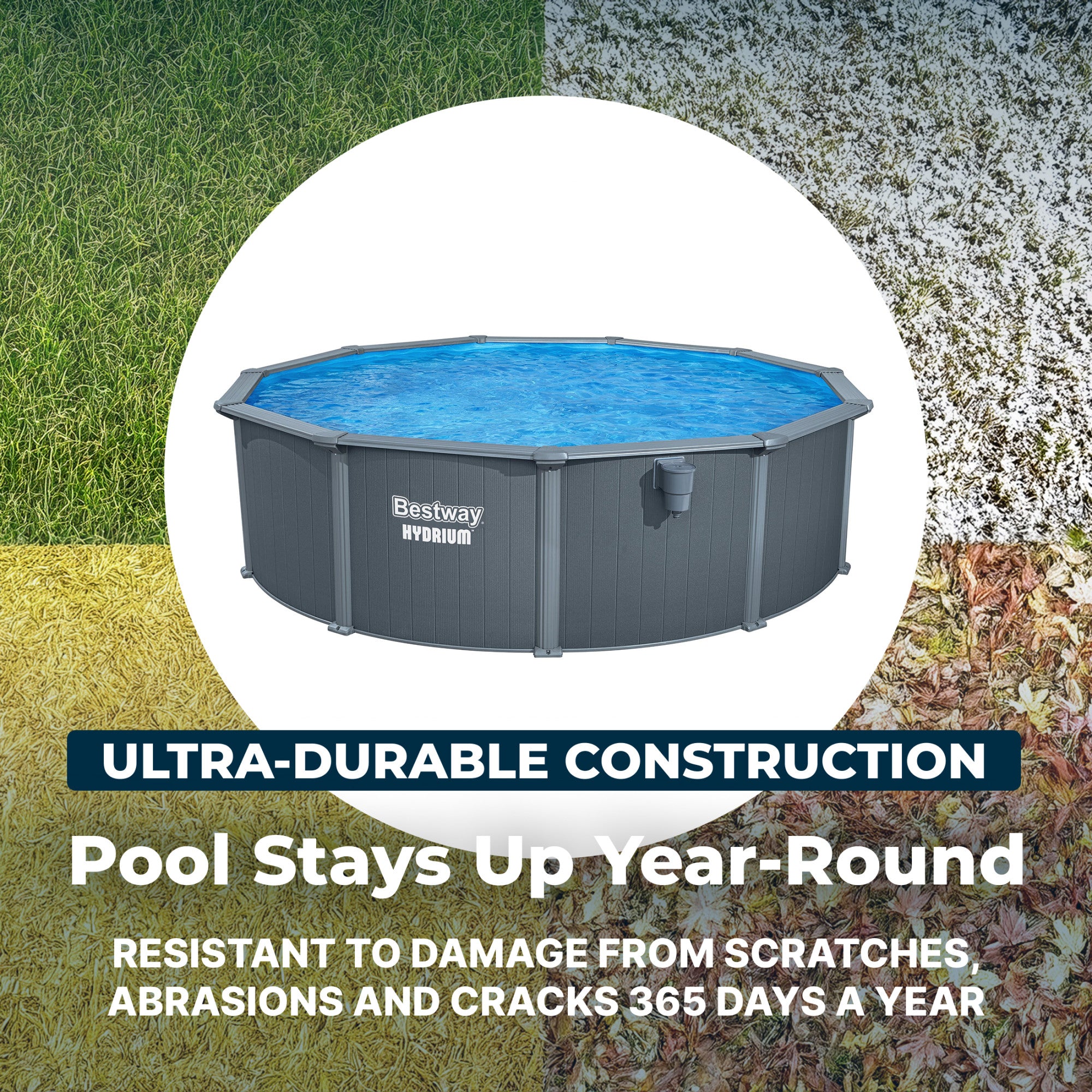 Bestway Hydrium 16' x 52" Round Steel Wall Above Ground Swimming Pool Set, Gray - VMInnovations