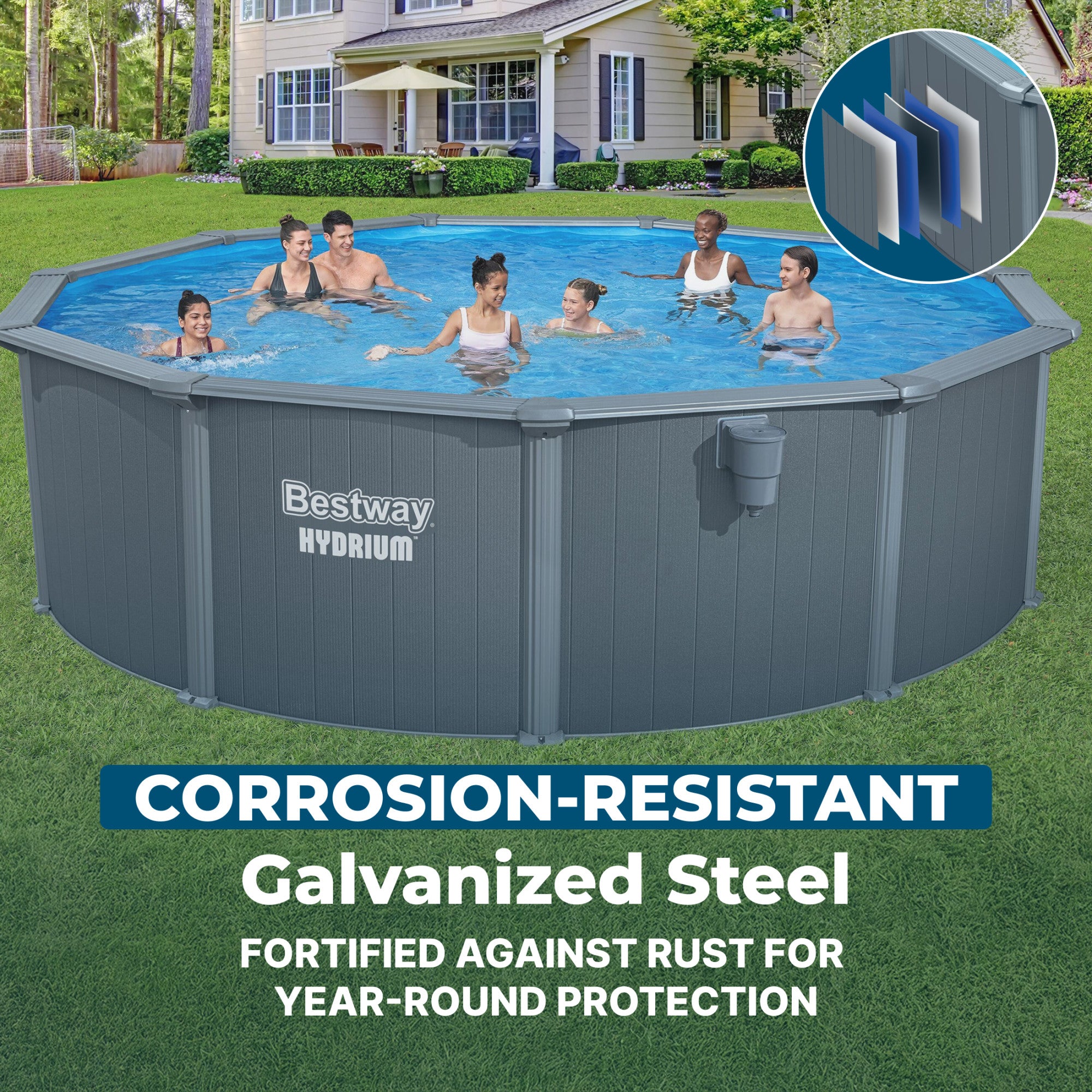 Bestway Hydrium 16' x 52" Round Steel Wall Above Ground Swimming Pool Set, Gray - VMInnovations