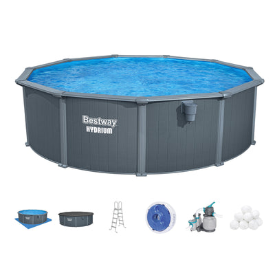 Bestway Hydrium 16' x 52" Round Steel Wall Above Ground Swimming Pool Set, Gray - VMInnovations