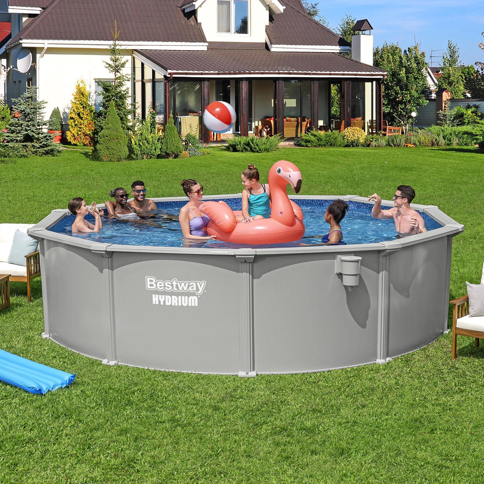 Bestway Hydrium 15' x 48" Round Steel Wall Pool with Deluxe Maintenance Kit