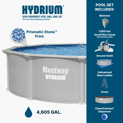 Bestway Hydrium 15' x 48" Round Steel Wall Pool with Deluxe Maintenance Kit