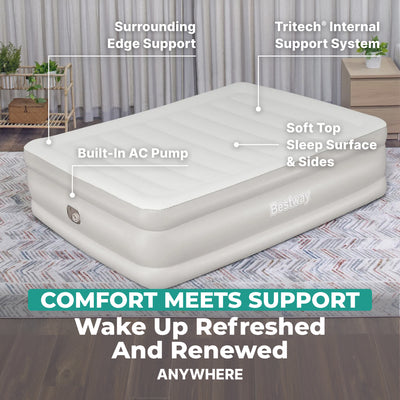 Bestway Tritech 20" Queen Air Mattress, Airbed with Built-in AC Pump, (Open Box)