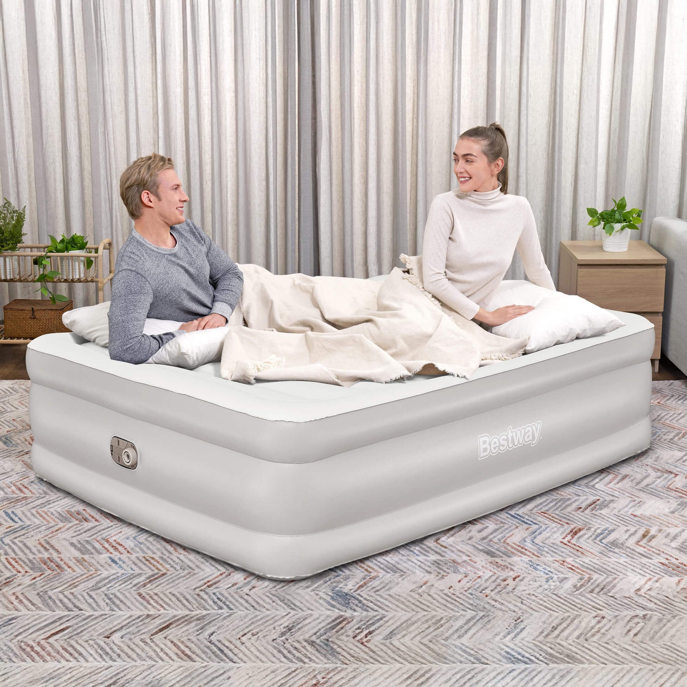 Bestway Tritech 20" Queen Air Mattress, Airbed with Built-in AC Pump, Warm Gray