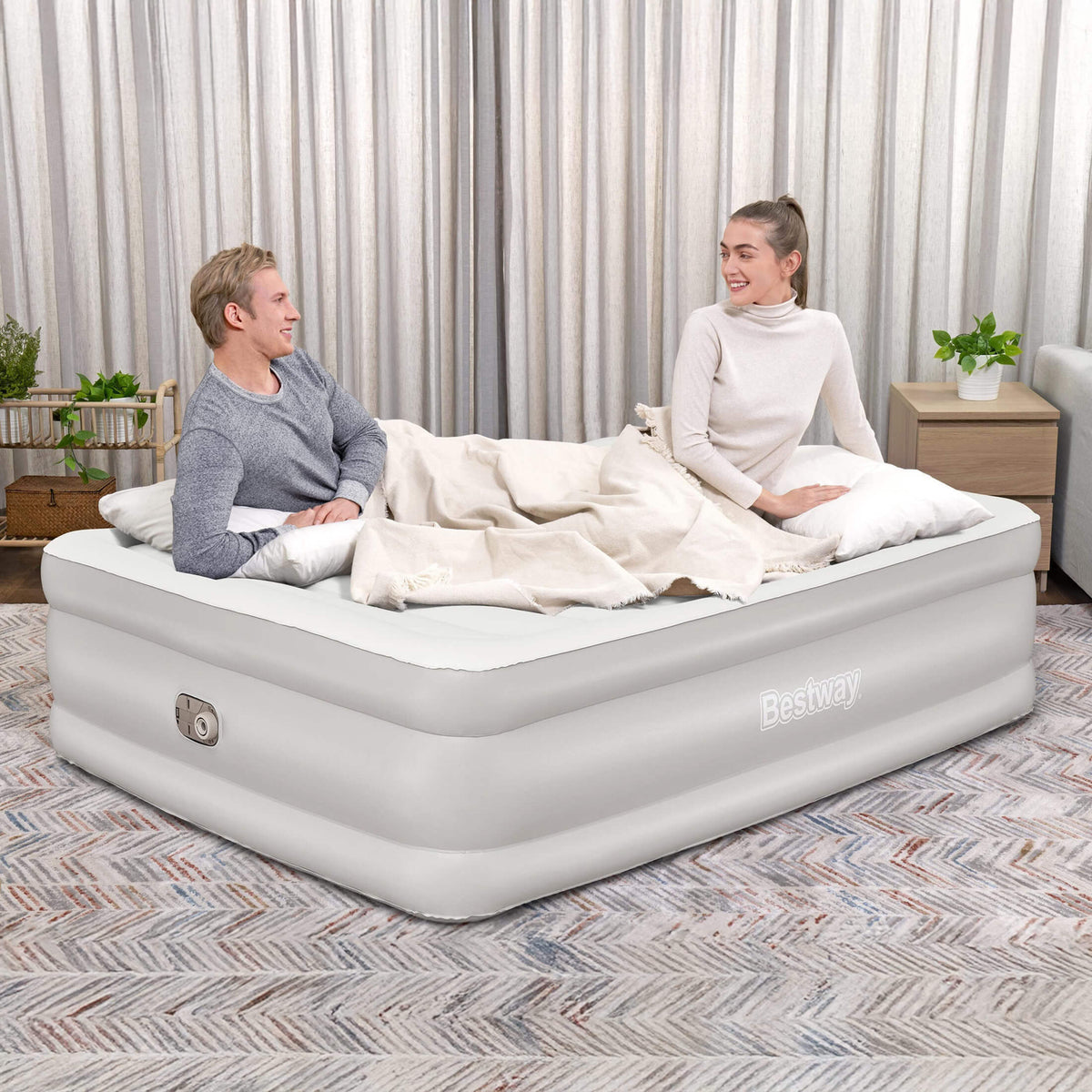 Bestway Tritech 20" Queen Air Mattress, Airbed with Built-in AC Pump, (Open Box)