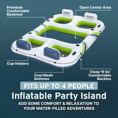 Bestway Hydro Force Breeze Party Island, 4 Person Inflatable Lounger (Open Box)