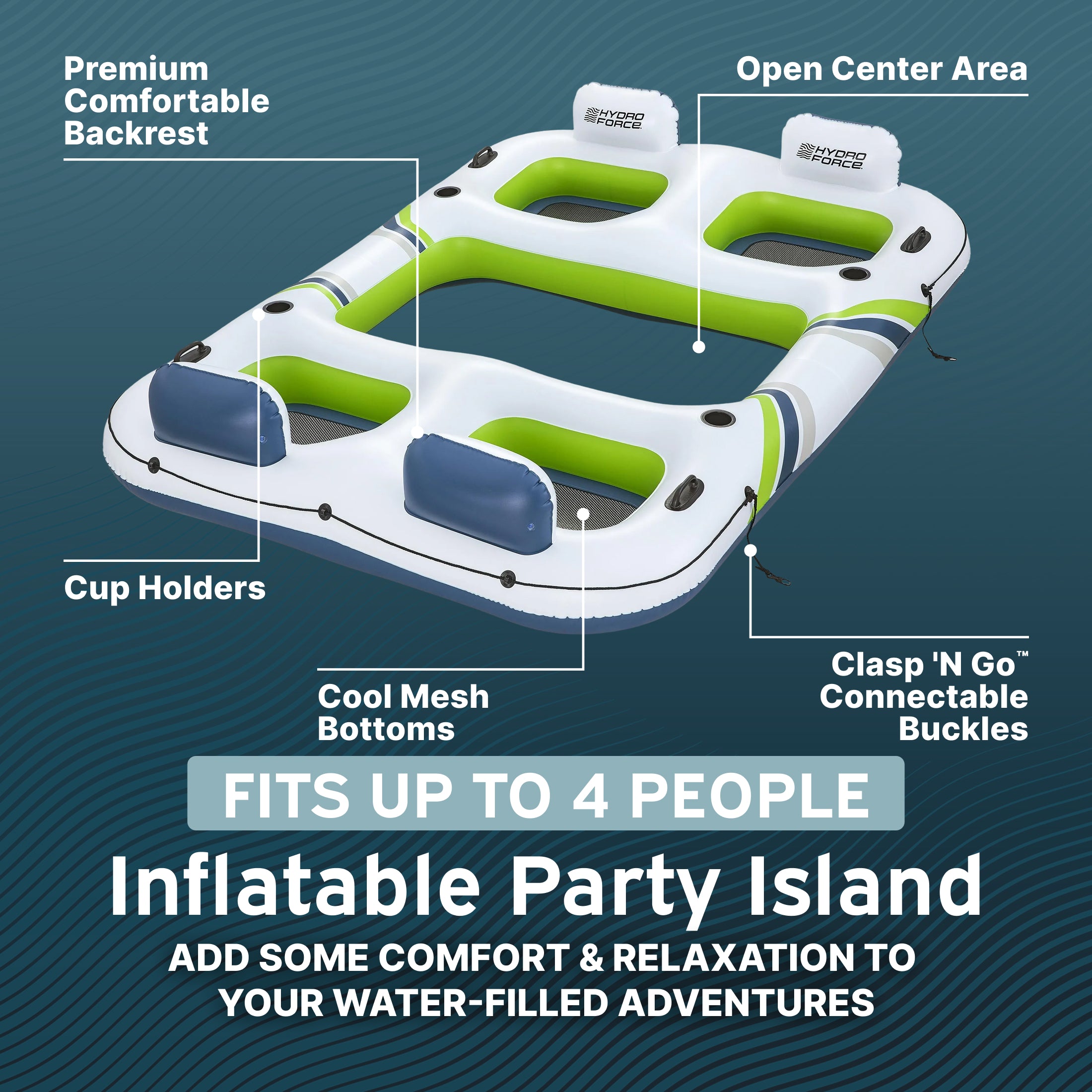 Bestway Hydro Force Breeze Party Island, 4 Person Inflatable Lounger (Open Box)
