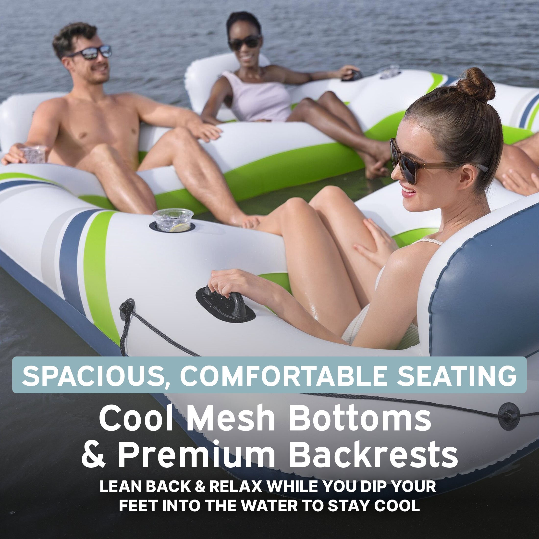 Bestway Hydro Force Breeze Party Island, 4 Person Inflatable Lounger (Open Box)