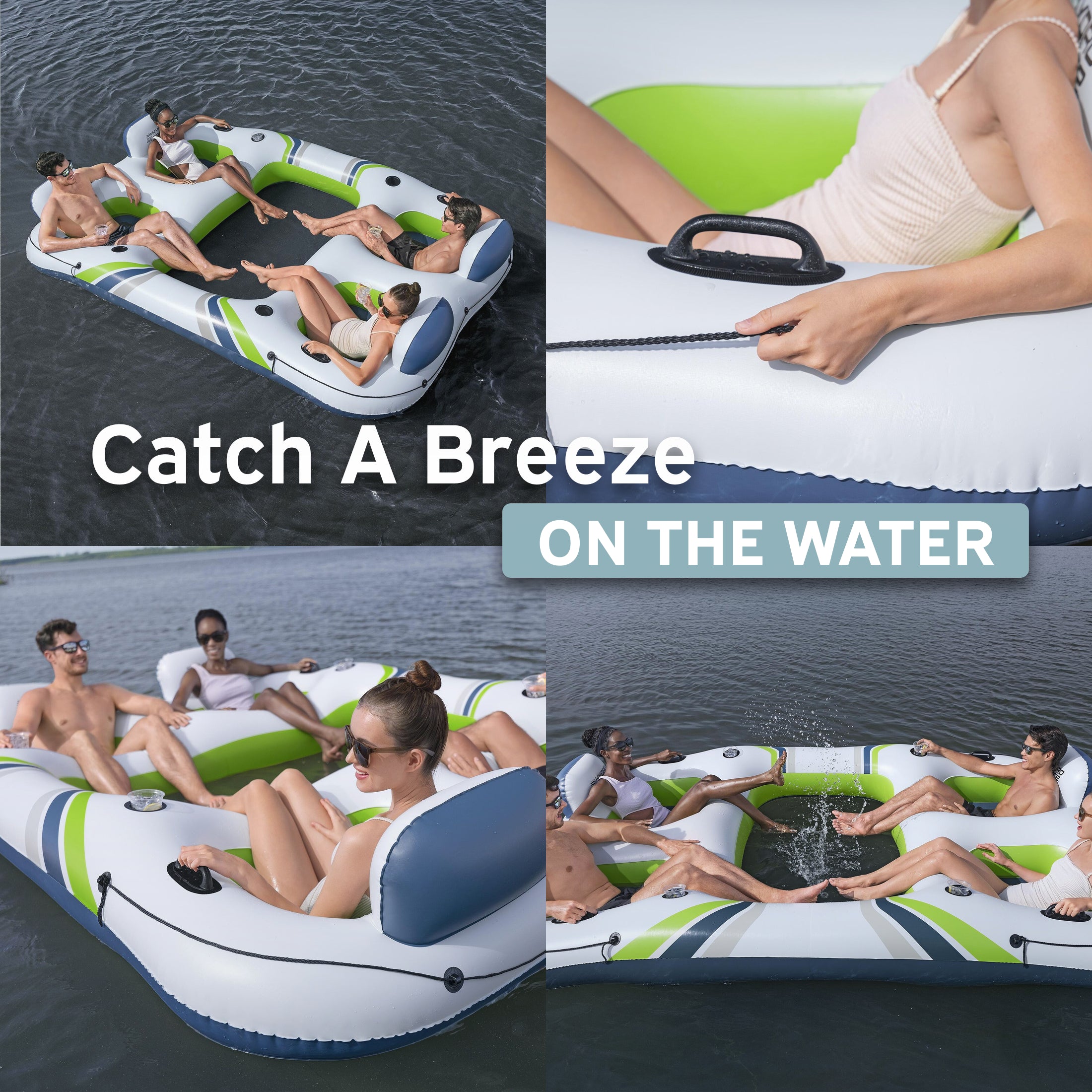 Bestway Hydro Force Breeze Party Island, 4 Person Inflatable Lounger (Open Box)