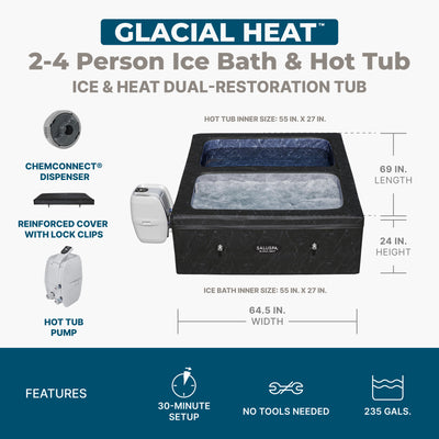 SaluSpa 69" x 64.5" x 24" Glacial Heat ThermaCore Ice Bath & Hot Tub Airjet 4 Black Stone Square - VMInnovations