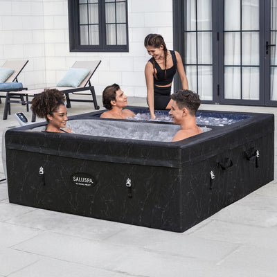 SaluSpa 69" x 64.5" x 24" Glacial Heat ThermaCore Ice Bath & Hot Tub Airjet 4 Black Stone Square - VMInnovations
