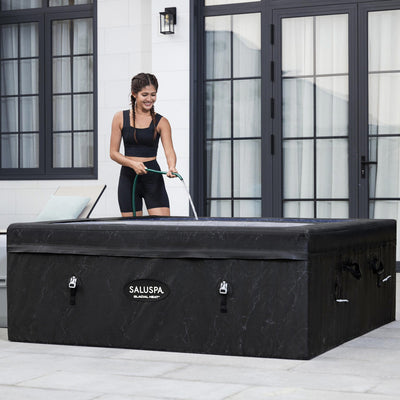 SaluSpa 69" x 64.5" x 24" Glacial Heat ThermaCore Ice Bath & Hot Tub Airjet 4 Black Stone Square - VMInnovations