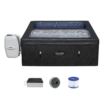 SaluSpa 69" x 64.5" x 24" Glacial Heat ThermaCore Ice Bath & Hot Tub Airjet 4 Black Stone Square - VMInnovations