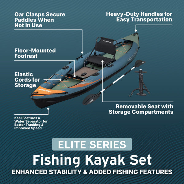 Hydro Force 12' 6" Inflatable Fishing Kayak Set for 1 Person, Angler Elite X1 - VMInnovations