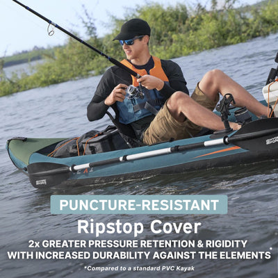 Hydro Force 12' 6" Inflatable Fishing Kayak Set for 1 Person, Angler Elite X1 - VMInnovations